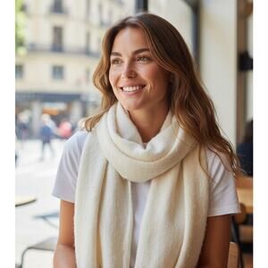 FatFace UK Blanket Scarf Wrap Shawl Natural Ivory Fringe Cozy 82" x 20" OS